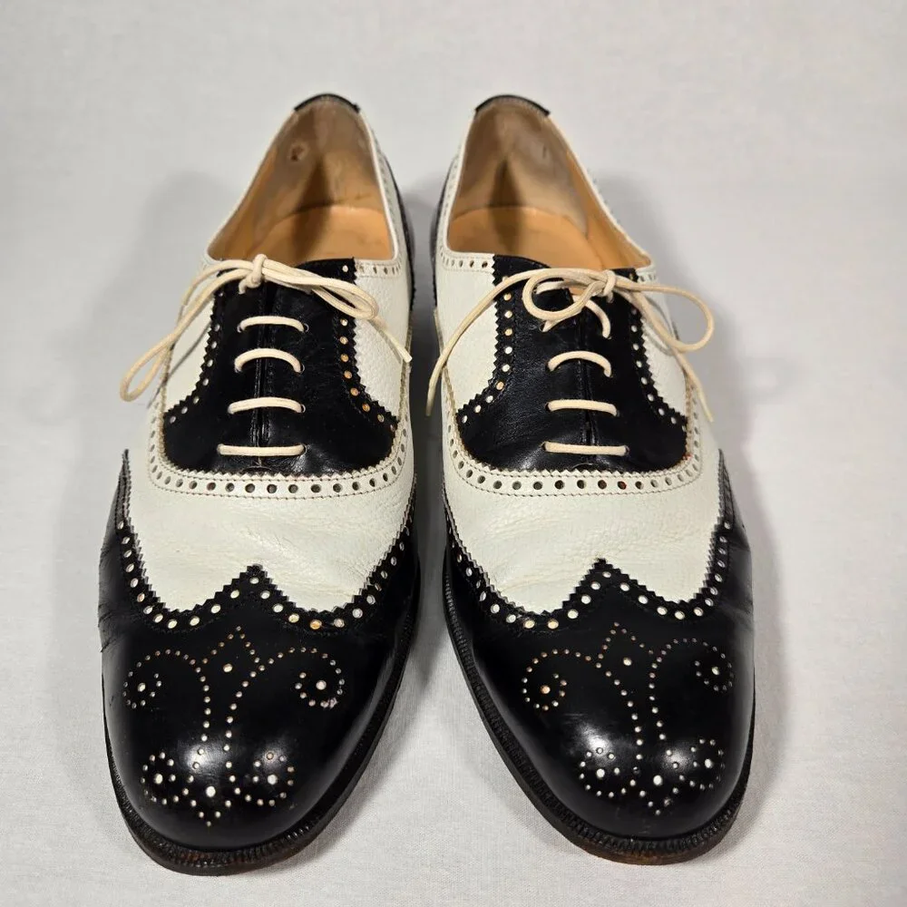 Vintage SPECTATOR COLE HAAN Black&White Wingtip Oxford Dress Shoes Size 9D ITALY - Picture 4 of 17